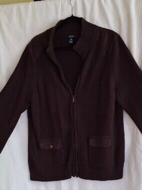 Chaps Brown Zip-Front Women's Cardigan Sweater